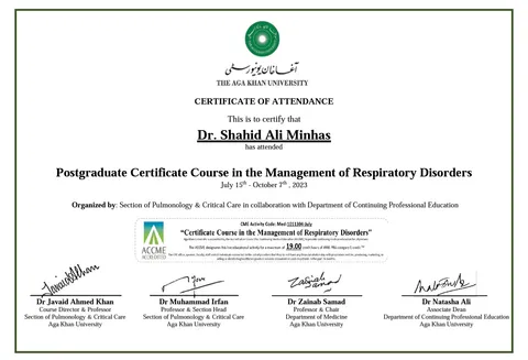 Aga Khan University certificate, Management of Respiratory Disorders
