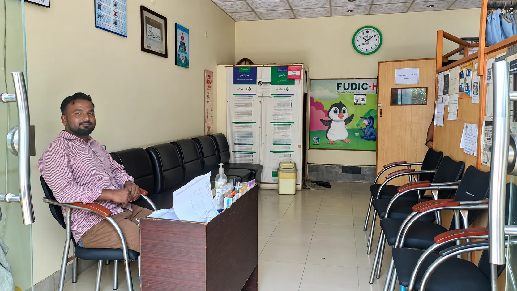 Reception desk and waiting area inside Minhas Clinic